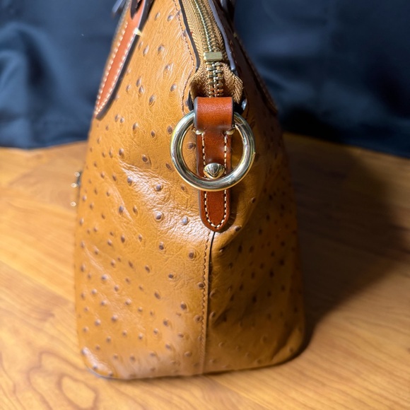 Dooney & Bourke Celeste Satchel Bag Tan Brown Caramel Embossed Ostrich Leather - Picture 6 of 15